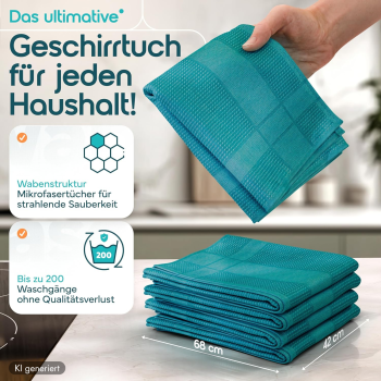 Preview: Microfaser Geschirrtücher petrol 5 Stück Set